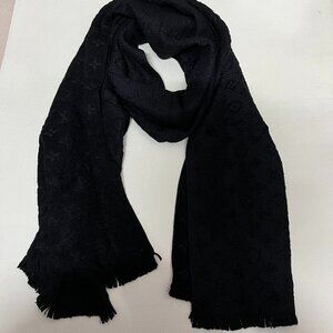 LOUIS VUITTON Monogram Black Wool Scarf